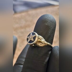 ANTIQUE ART DECO 2 tone GOLD MASONIC BLACK ENAMEL RING